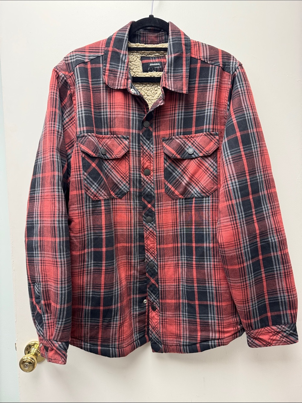 Dickies Red and Black Plaid Sherpa-Lined Shirt Jacket